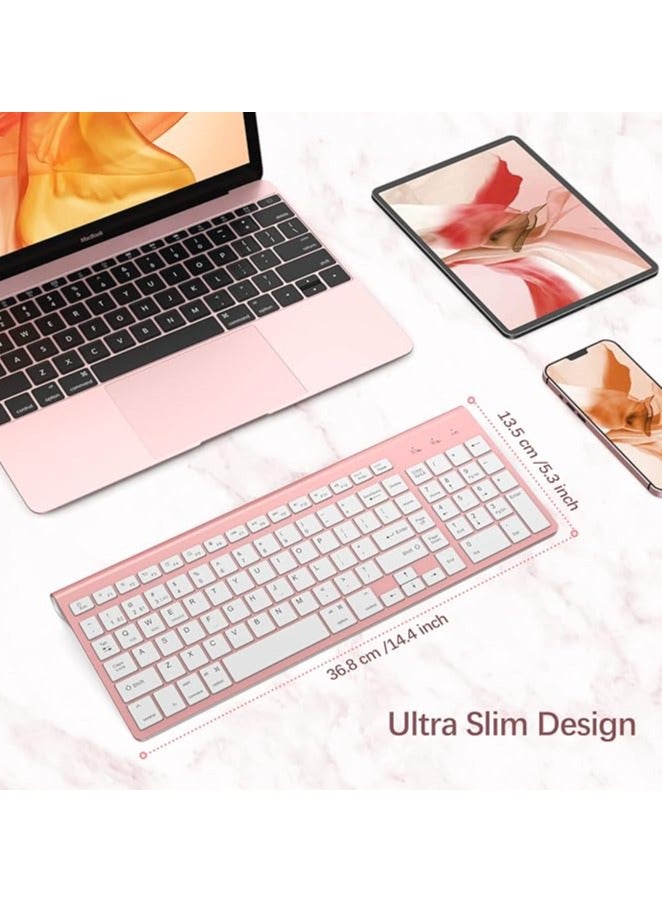 erorex Bluetooth Keyboard, Pink Wireless Keyboard with Number Pad, J Dual Mode Slim Keyboard Connects Up to 3 Devices for iMac/Mac,Mac, iPad,Laptop,Android,Windows - Image 4