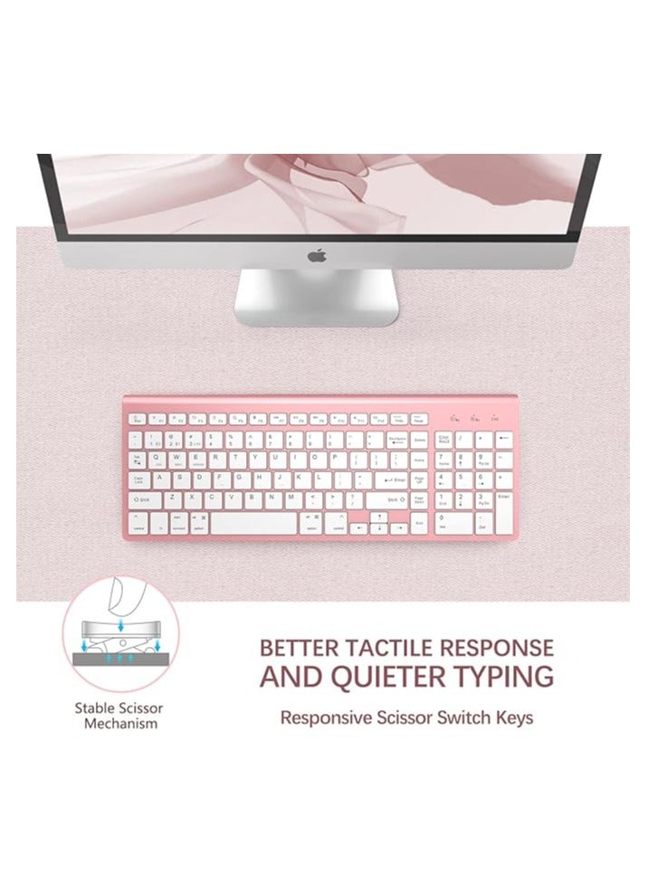 erorex Bluetooth Keyboard, Pink Wireless Keyboard with Number Pad, J Dual Mode Slim Keyboard Connects Up to 3 Devices for iMac/Mac,Mac, iPad,Laptop,Android,Windows - Image 3