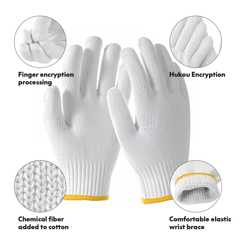 PLWJK Unisex white cotton polyester knitted safety gloves,suitable for gardening,warehouse,cooking work (12) - Image 5