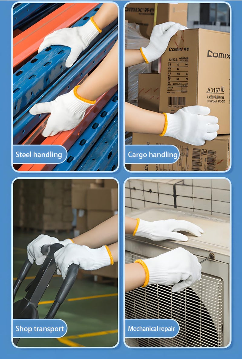 PLWJK Unisex white cotton polyester knitted safety gloves,suitable for gardening,warehouse,cooking work (12) - Image 2