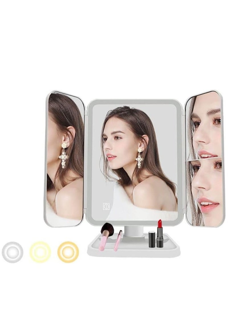 ELTRAZONE LED Makeup Mirror with 3 Color Lighting Modes, 52 LED Trifold Mirror, 1x/2x/3x Magnification, Touch Control, Portable High Definition Cosmetic Lighted Mirror for Flawless Makeup & Grooming (Black)  - Image 1