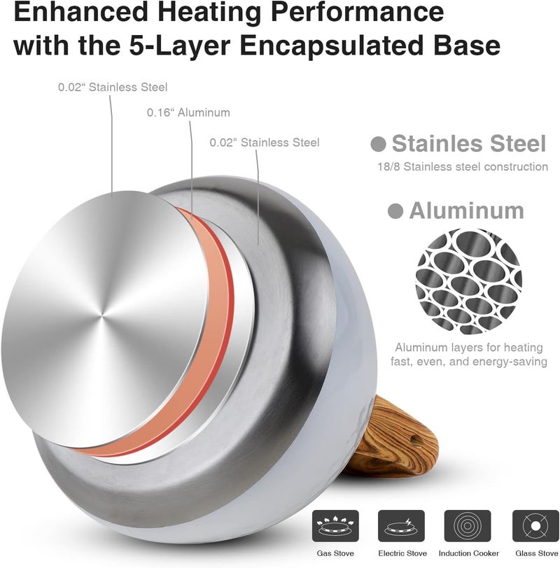 toptier Tea Kettle, Teapot Whistling Kettle with Wood Pattern Handle Loud Whistle, Food Grade Stainless Steel Tea Pot for Stovetops Induction Diamond Design Water Kettle, 2.7-Quart White - Image 4