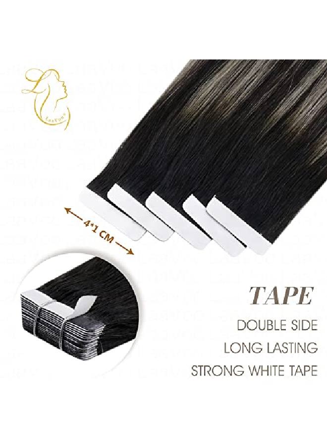 LaaVoo Ombre Tape In Hair Extensions Natural Black To Grey Silver Balayage Hair Extensions Tape Ins Thick Ends Salon Quality For Black Women 20Pcs 50Grams 16 Inch - Image 4