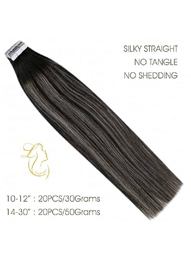 LaaVoo Ombre Tape In Hair Extensions Natural Black To Grey Silver Balayage Hair Extensions Tape Ins Thick Ends Salon Quality For Black Women 20Pcs 50Grams 16 Inch - Image 5