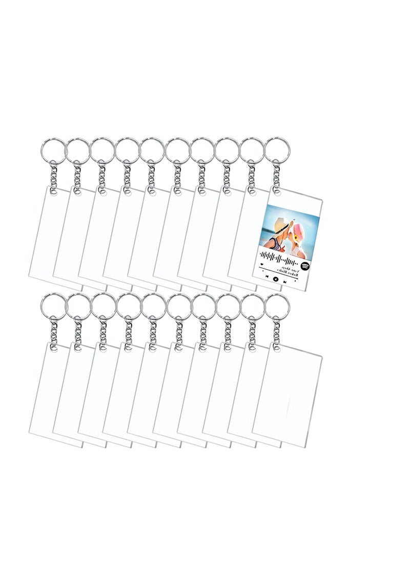 SYOSI - 20 Pcs Acrylic Keychain Blanks, Song Key Chain Blanks, 20 Transparent Rectangle Discs with 20 Metal Keyrings and 20 Jump Rings for DIY Tags, Custom Vinyl 2 x 4 Inch - Image 1