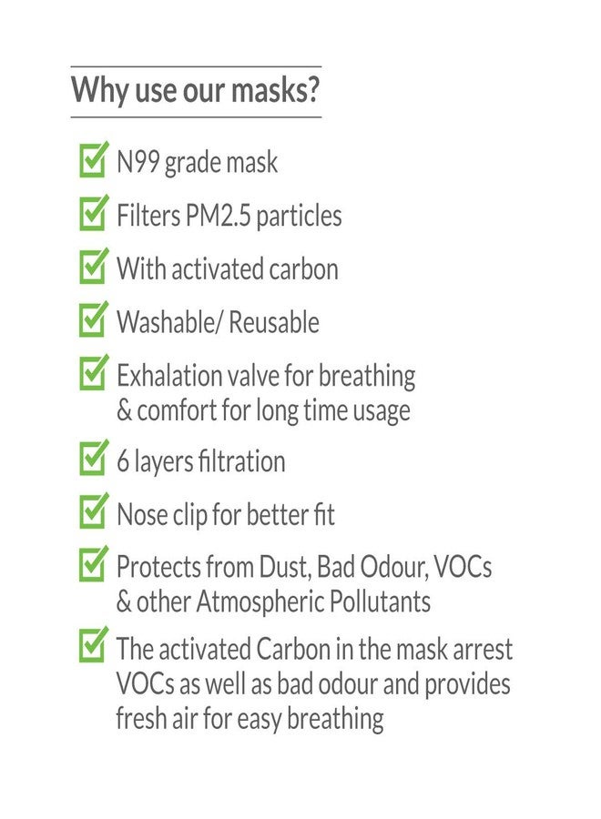 Bodyguard Unisex Cotton Reusable N99 + PM2.5 with 6 Layer Anti Pollution Face Mask with Valve (Black, Large) - Pack of 2 - Image 5