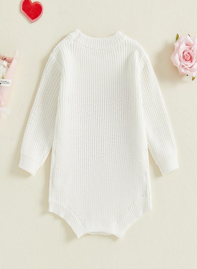 DNOMAID YZARC Newborn Infant Baby Boy Valentines Outfit Lover Boy Embroidery Sweater Romper Long Sleeve Chunky Knit Bodysuit (White, 0-3 Months) - Image 5