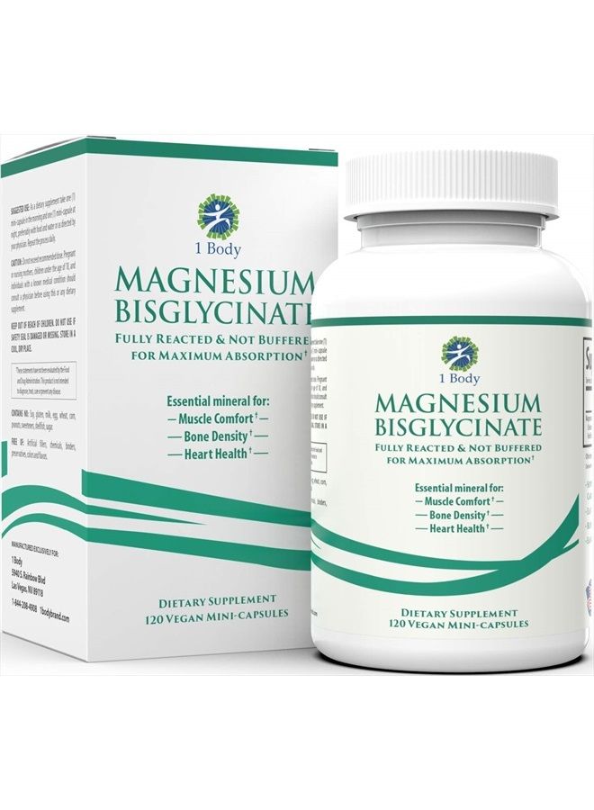 1 Body Magnesium Bisglycinate Chelate - Reduce Muscle Cramps and Improve Sleep - Maximum Absorption with no Laxative Effects - 100% Chelated - 44 mg of Pure Magnesium Bisglycinate Per Capsule - Image 1