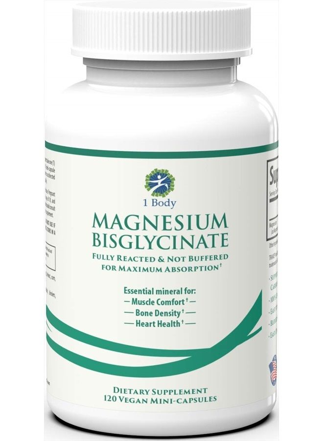 1 Body Magnesium Bisglycinate Chelate - Reduce Muscle Cramps and Improve Sleep - Maximum Absorption with no Laxative Effects - 100% Chelated - 44 mg of Pure Magnesium Bisglycinate Per Capsule - Image 3