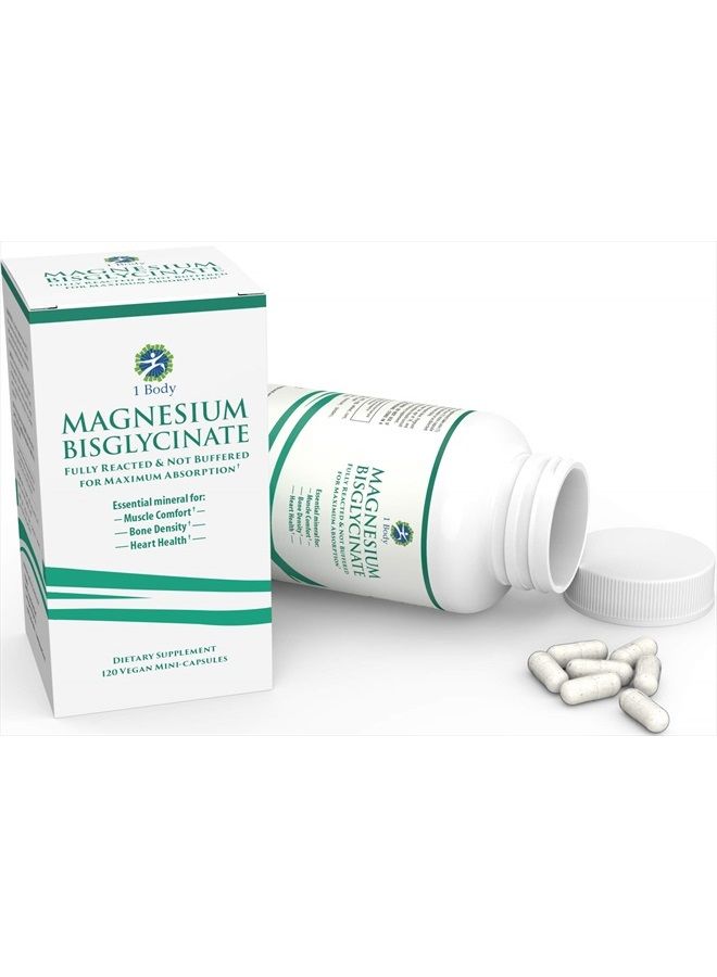 1 Body Magnesium Bisglycinate Chelate - Reduce Muscle Cramps and Improve Sleep - Maximum Absorption with no Laxative Effects - 100% Chelated - 44 mg of Pure Magnesium Bisglycinate Per Capsule - Image 5