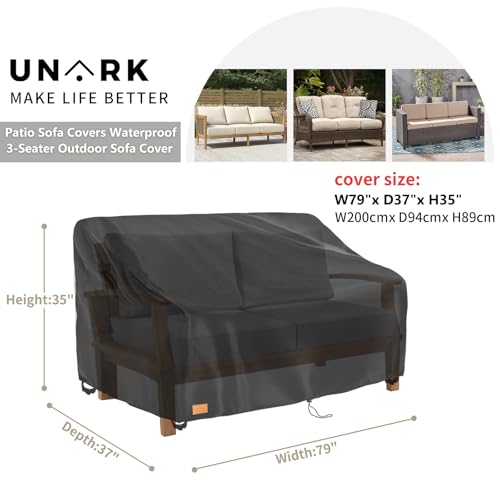 UNARK Patio 3Seater Sofa Cover 3 Seater Outdoor Couch Cover Waterproof Couch Covers Fits up to 79W x 37D x 35H Inches Waterproof Heavy Duty Patio Furniture Covers Black - Image 3