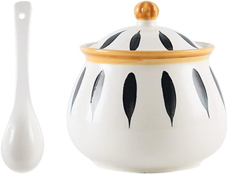 Ornament Container Ceramic Salt Jar, Ceramic Sugar Bowl with Lid Porcelain Salt Jar Condiment Pots with Spoons for Home Kitchen (White) Coffee Containers - Image 1