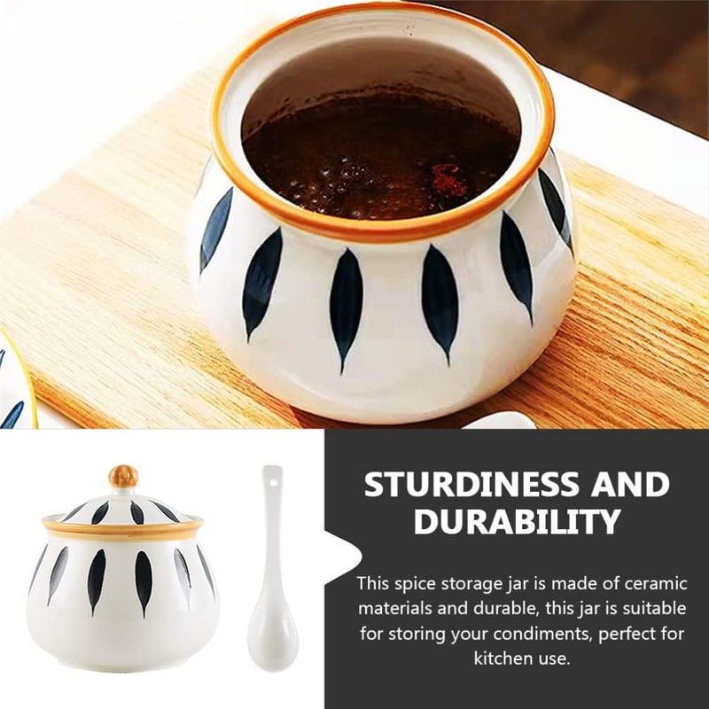 Ornament Container Ceramic Salt Jar, Ceramic Sugar Bowl with Lid Porcelain Salt Jar Condiment Pots with Spoons for Home Kitchen (White) Coffee Containers - Image 3