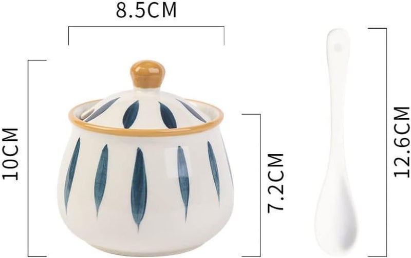 Ornament Container Ceramic Salt Jar, Ceramic Sugar Bowl with Lid Porcelain Salt Jar Condiment Pots with Spoons for Home Kitchen (White) Coffee Containers - Image 2