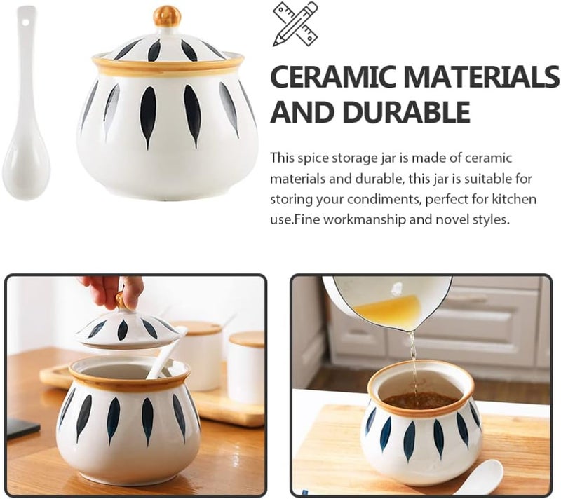 Ornament Container Ceramic Salt Jar, Ceramic Sugar Bowl with Lid Porcelain Salt Jar Condiment Pots with Spoons for Home Kitchen (White) Coffee Containers - Image 4