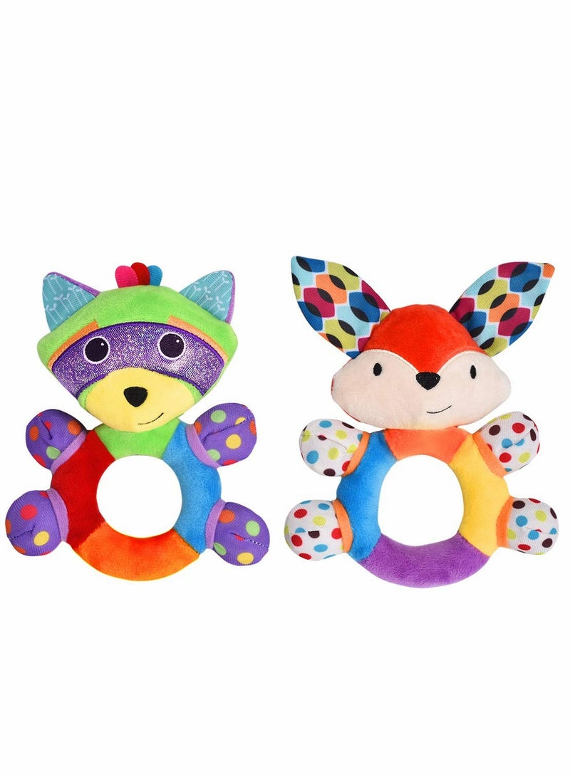 SYOSI Baby Rattles Baby Hand Ringing 2Pcs Baby Grabs The Bell Plush Toys Girl Boy Learning Toy Newborn Soft Handbell Grab Shaker Crinkle Squeaky Sensory Travel Accessories for 0 3 6 9 12 Months Old  - Image 1