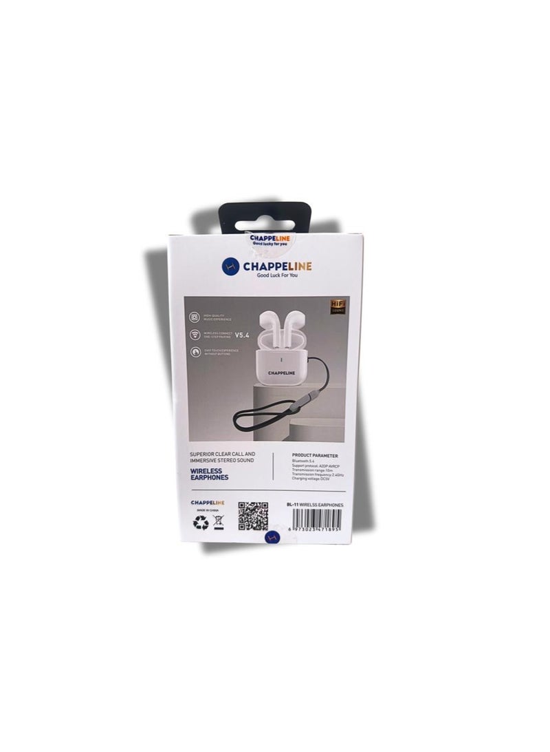CHAPPELINE Original Chappeline BL-11 wireless earphones. The earphones feature high-quality, clear stereo sound. They support location and wireless charging. They are touch-sensitive and automatically pair with your phone when removed from the charging case. They feature a lightweight, portable design. The earphones are available in white. - Image 4