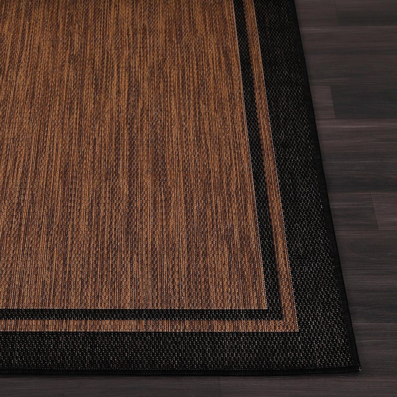 CAMILSON Indoor Outdoor Rug, 8x10 Bordered Nut Brown Black Modern Area Rugs for Indoor and Outdoor Patios, Kitchen and Hallway Mats, Washable Porch Deck Outside Carpet (Bordered Nut Brown, 8 x 10) - Image 3
