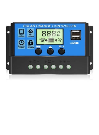 30A PWM Solar Charge Controller,  Dual USB Solar Panel Battery Intelligent Regulator with LCD Display, Auto Parameter Adjustable, Timer Setting, Multiple Load Control Modes - pzsku/Z656E0704BB217E214973Z/45/_/1720699279/94c5069f-347b-42bf-97e1-e530558d7adf