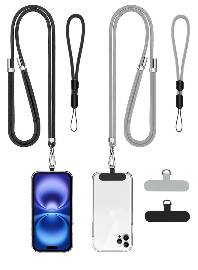 مجموعة من 2 حبل للهاتف المحمول عالميًا لجراب الهاتف الكامل، حبل للهاتف المحمول حول الجسم، حمالة قلادة معلقة حول الرقبة، حزام كتف قابل للتعديل (أسود، رمادي) - Image 1
