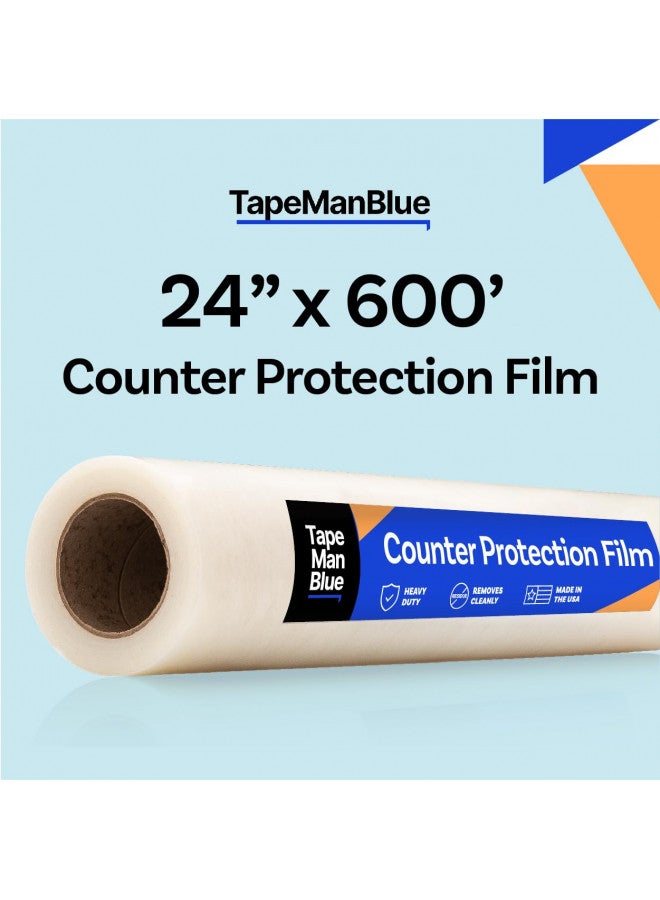 TapeManBlue Countertop Protection Film, 24 inch x 600', Made in USA, Self Adhesive Clear Countertop Protector, Clean Removal Surface Protection Film for Kitchen Counters, Granite, Marble, Acrylic, Glass & Quartz - Image 1