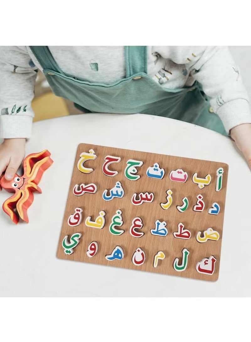 أحجية الحروف الأبجدية العربية الخشبية للأطفال، تعليم مونتيسوري لمرحلة ما قبل المدرسة، لعبة ألغاز قبضة اليد للأطفال ألعاب خشبية تعليمية عربية للأطفال - Image 4