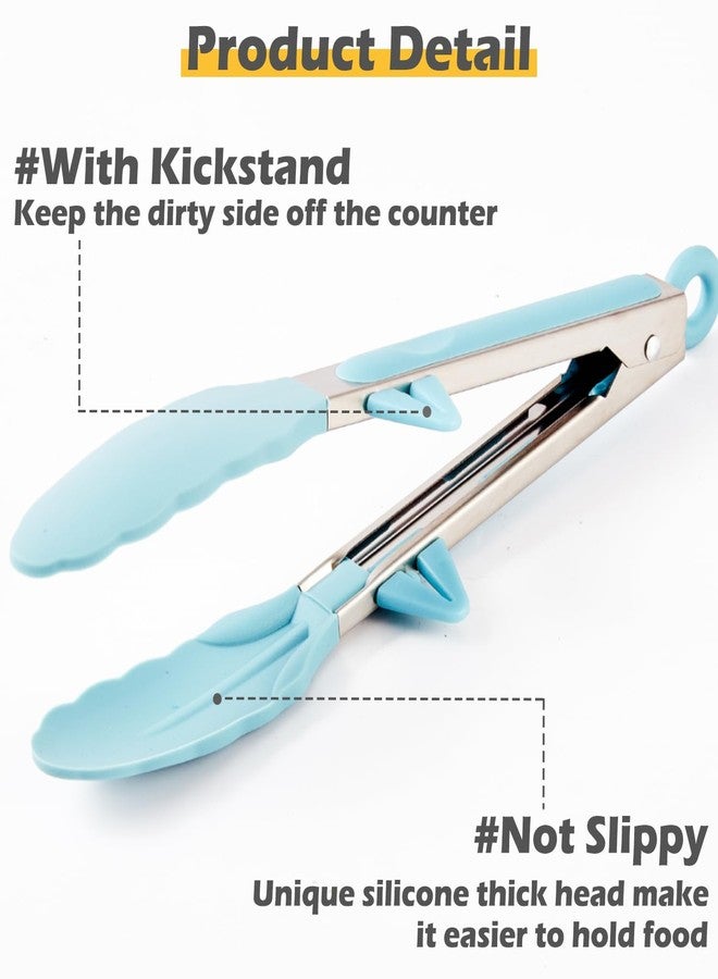 TOWINGO 9" Kitchen Tongs, 3Pcs Tongs for Cooking with Silicone Tips, Food Grade Small Silicone Tong, Mini Serving Tong for BBQ Salad(Gradient Blue) - Image 2