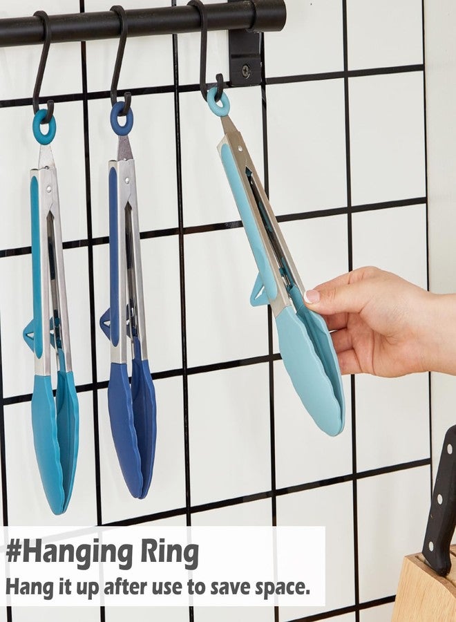 TOWINGO 9" Kitchen Tongs, 3Pcs Tongs for Cooking with Silicone Tips, Food Grade Small Silicone Tong, Mini Serving Tong for BBQ Salad(Gradient Blue) - Image 4