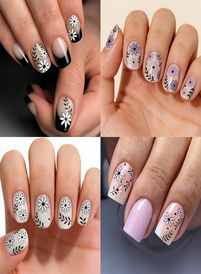 BYJKYEN Black White Daisy Flowers Nail Stickers 3D Self Adhesive Purple Floral Nail Art Stickers Spring Cute Little Daisy Flower Nail Decals for Women Spring Summer DIY Nail Decor (6 Sheets) - Image 5