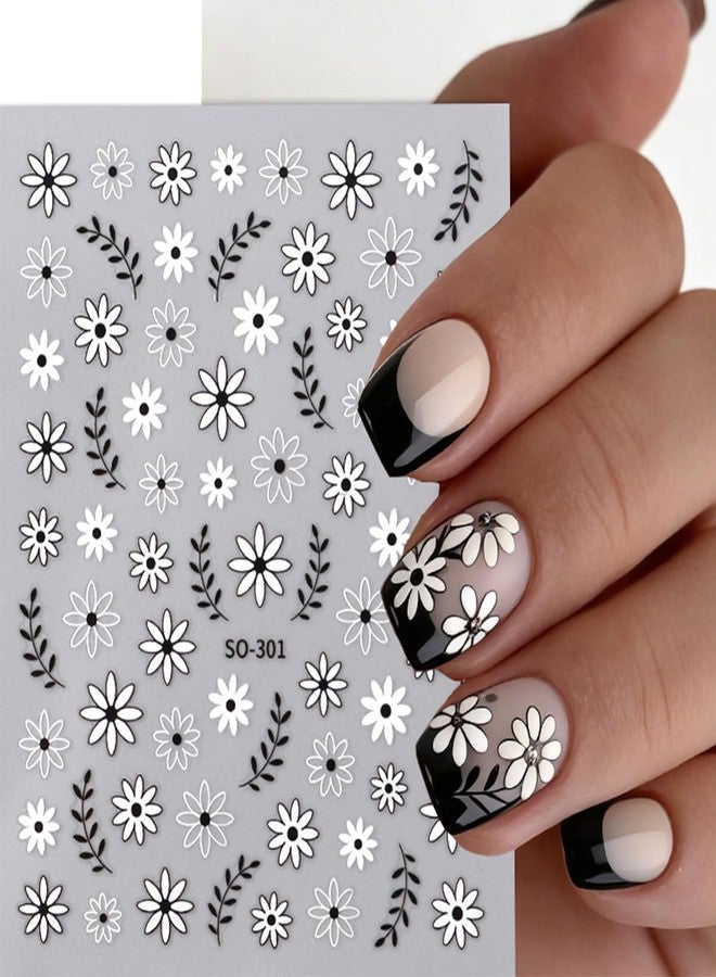 BYJKYEN Black White Daisy Flowers Nail Stickers 3D Self Adhesive Purple Floral Nail Art Stickers Spring Cute Little Daisy Flower Nail Decals for Women Spring Summer DIY Nail Decor (6 Sheets) - Image 3