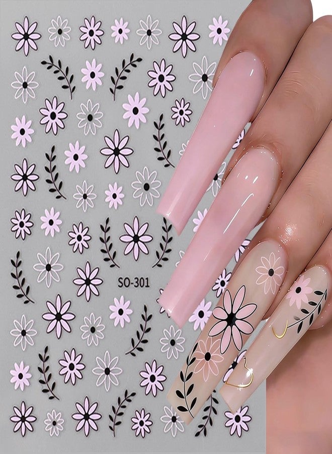 BYJKYEN Black White Daisy Flowers Nail Stickers 3D Self Adhesive Purple Floral Nail Art Stickers Spring Cute Little Daisy Flower Nail Decals for Women Spring Summer DIY Nail Decor (6 Sheets) - Image 4