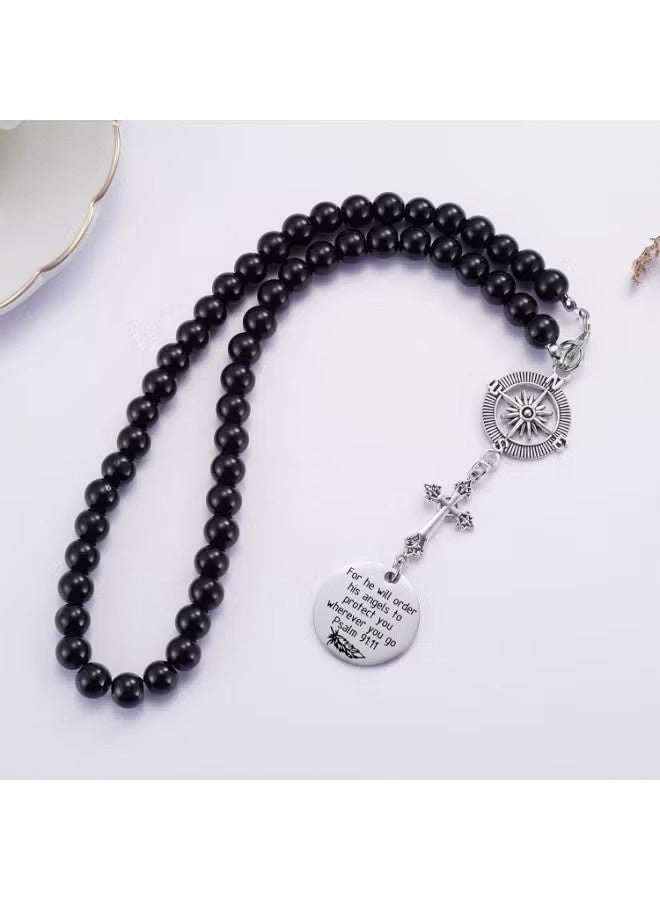 Stainless Steel Cross Car Rearview Mirror Charm, Psalm 91:11 Bible Verse Guardian Angel Pendant, Safe Travel Religious Gift for Men & Women - Image 1