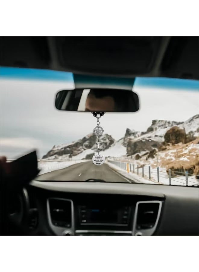 Stainless Steel Cross Car Rearview Mirror Charm, Psalm 91:11 Bible Verse Guardian Angel Pendant, Safe Travel Religious Gift for Men & Women - Image 3