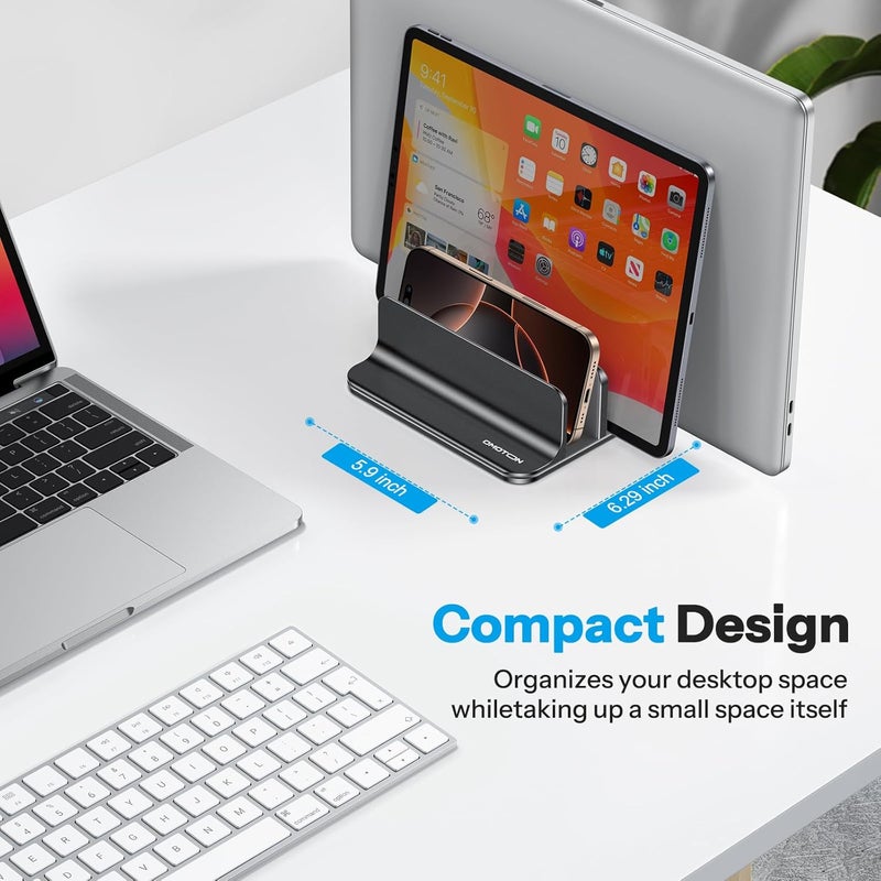 Omoton 3-Slot Vertical Laptop Stand, Desktop Aluminum Stand for MacBook with Adjustable Dock Size, Fits All MacBook, Surface, Chromebook and Gaming Laptops (Up to 17.3 inches), Black - Image 5