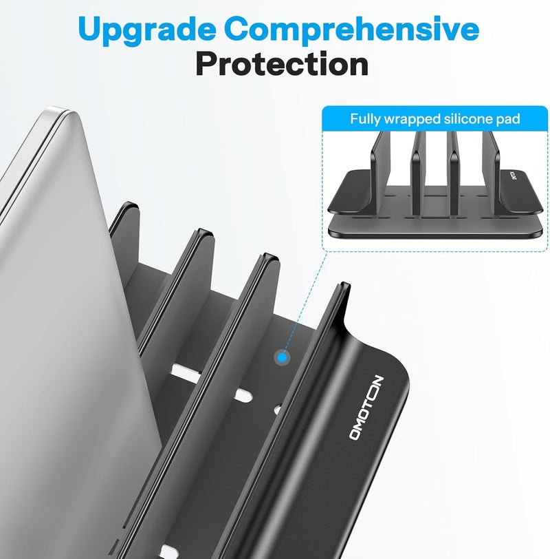 Omoton 3-Slot Vertical Laptop Stand, Desktop Aluminum Stand for MacBook with Adjustable Dock Size, Fits All MacBook, Surface, Chromebook and Gaming Laptops (Up to 17.3 inches), Black - Image 4