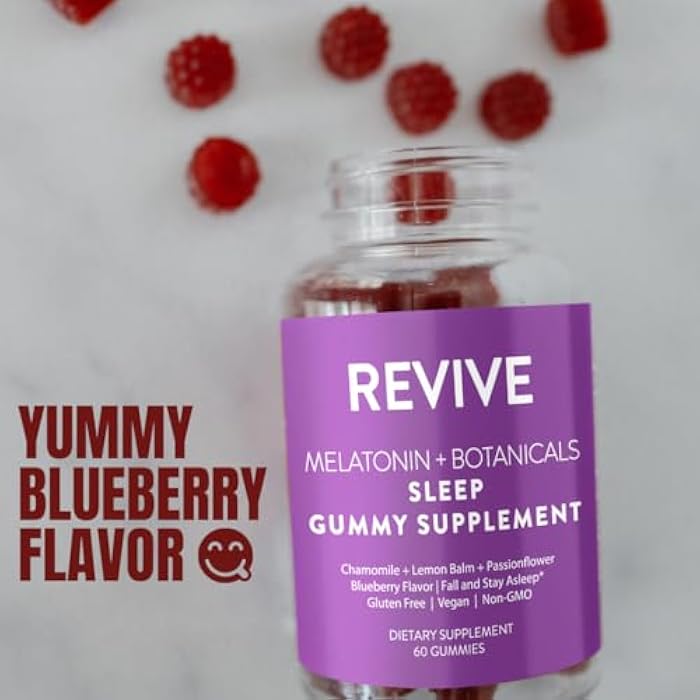 REVIVEEO Melatonin & Botanicals Sleep Gummy Supplement by Revive Essential Oils with Chamomile, Lemon Balm & Passionflower - 5 mg Melatonin - Blueberry Flavored - Image 4