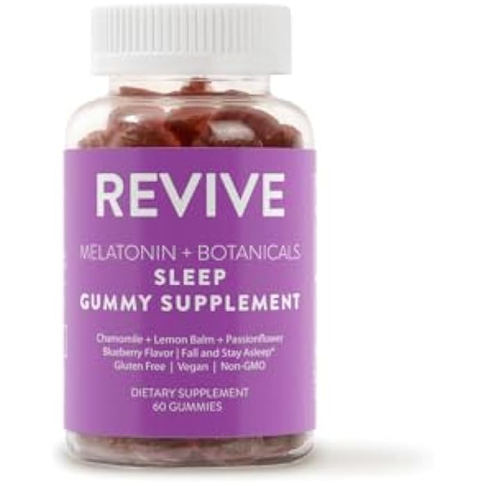 REVIVEEO Melatonin & Botanicals Sleep Gummy Supplement by Revive Essential Oils with Chamomile, Lemon Balm & Passionflower - 5 mg Melatonin - Blueberry Flavored - Image 1