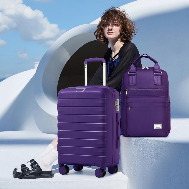 LARVENDER Luggage Sets 3 Piece, Hardside PP Carry On Suitcase with 360Â° Spinner Wheels TSA Lock Luggage Sets for Women, Grape Purple - Image 2