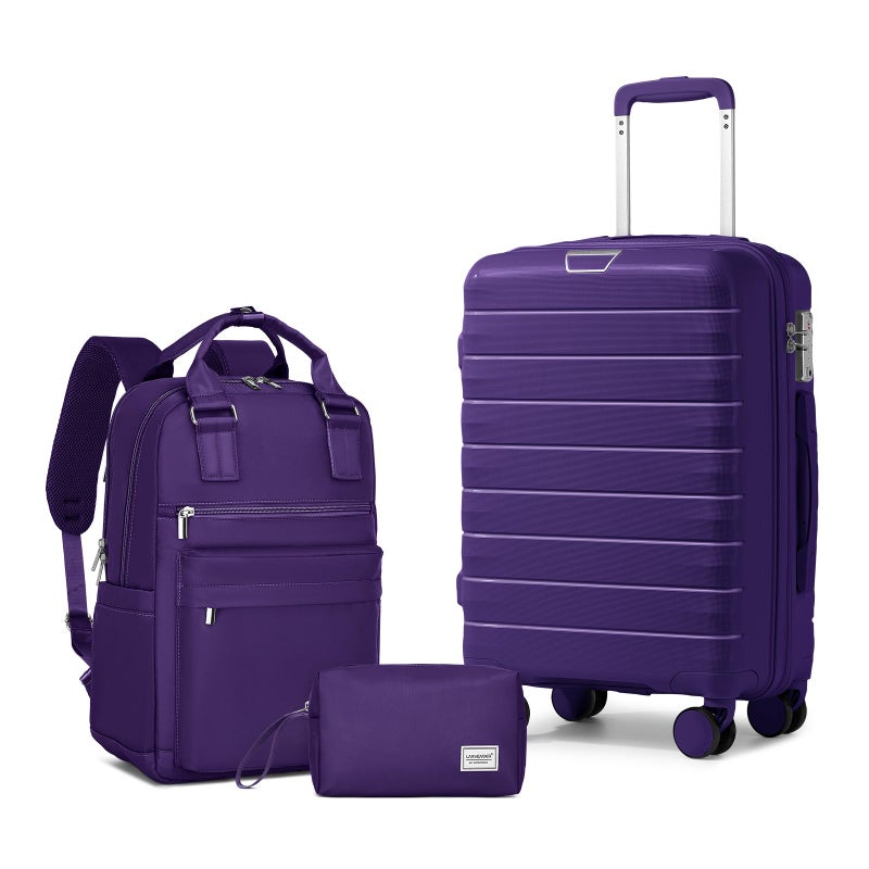 LARVENDER Luggage Sets 3 Piece, Hardside PP Carry On Suitcase with 360Â° Spinner Wheels TSA Lock Luggage Sets for Women, Grape Purple - Image 1