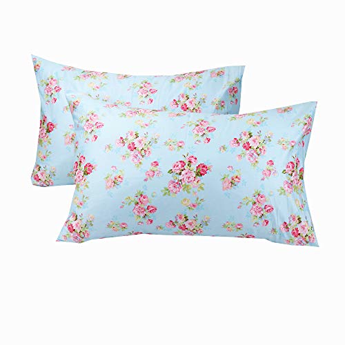 Cotton Pillow Cases Standard Size Set of 2 Flower Printed Queen Pillowcases Premium Quality Machine Washable