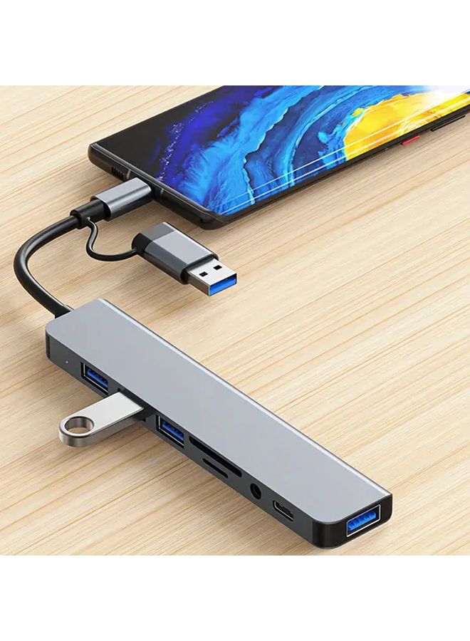8 In 1 USB Hub With SD TF Card Reader Audio Jack 4 Port USB C Powershare Docking Station - Image 3