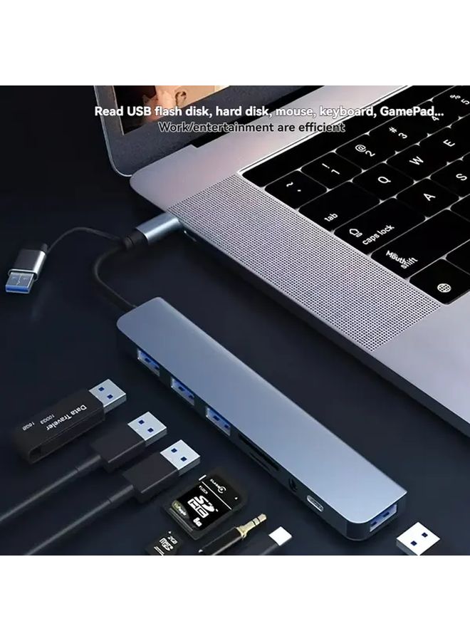 8 In 1 USB Hub With SD TF Card Reader Audio Jack 4 Port USB C Powershare Docking Station - Image 4