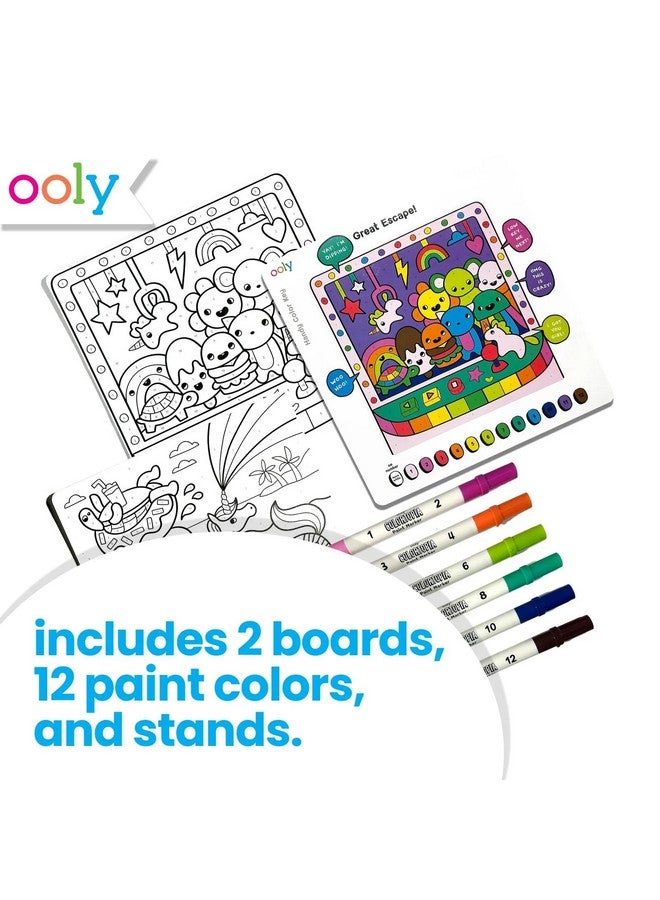 Ooly Colortopia Color by Number Paint Marker Kit - 2 Illustrated Boards, 6 Double-Ended Water-Based Paint Markers, 2 Removable Display Stands, Non-Toxic Art Kit for Kids & Teens - Unicorn Funland - Image 4