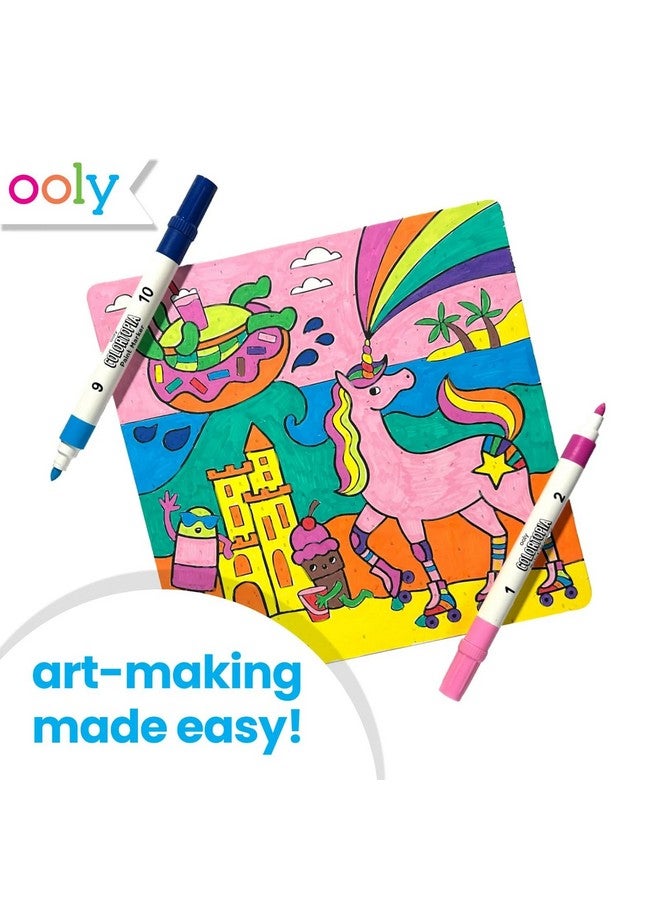 Ooly Colortopia Color by Number Paint Marker Kit - 2 Illustrated Boards, 6 Double-Ended Water-Based Paint Markers, 2 Removable Display Stands, Non-Toxic Art Kit for Kids & Teens - Unicorn Funland - Image 2