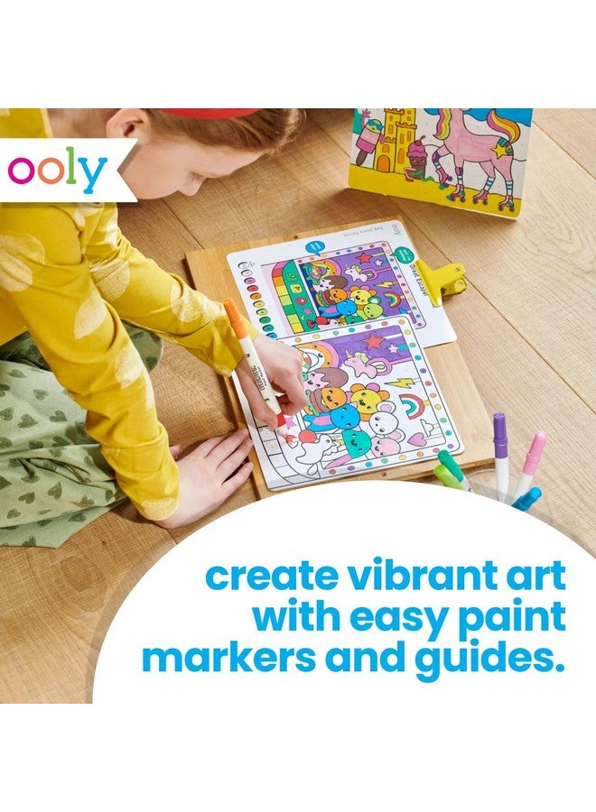 Ooly Colortopia Color by Number Paint Marker Kit - 2 Illustrated Boards, 6 Double-Ended Water-Based Paint Markers, 2 Removable Display Stands, Non-Toxic Art Kit for Kids & Teens - Unicorn Funland - Image 3
