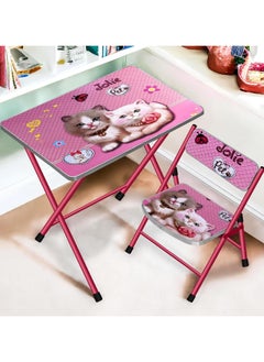 Kids Folding Table and 1 Chair Set Portable Study Desk Cartoon Themed Play Educational Furniture Easy Fold for Storage Ideal for Snacks Art Homework and Learning Nursery Growing with Your Baby Child