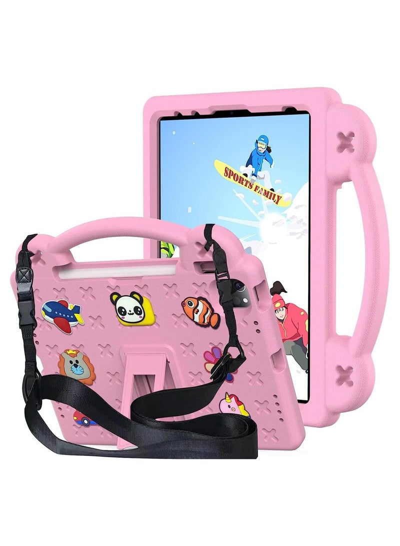 VKL Shockproof Case Compatible with iPad Pro 11 Inch (2022/2021/2020/2018, 4th/3rd/2nd/1st Generation), DIY Kids Cover with Pencil Holder/Handle/Stand/Shoulder Strap (Pink) - Image 1