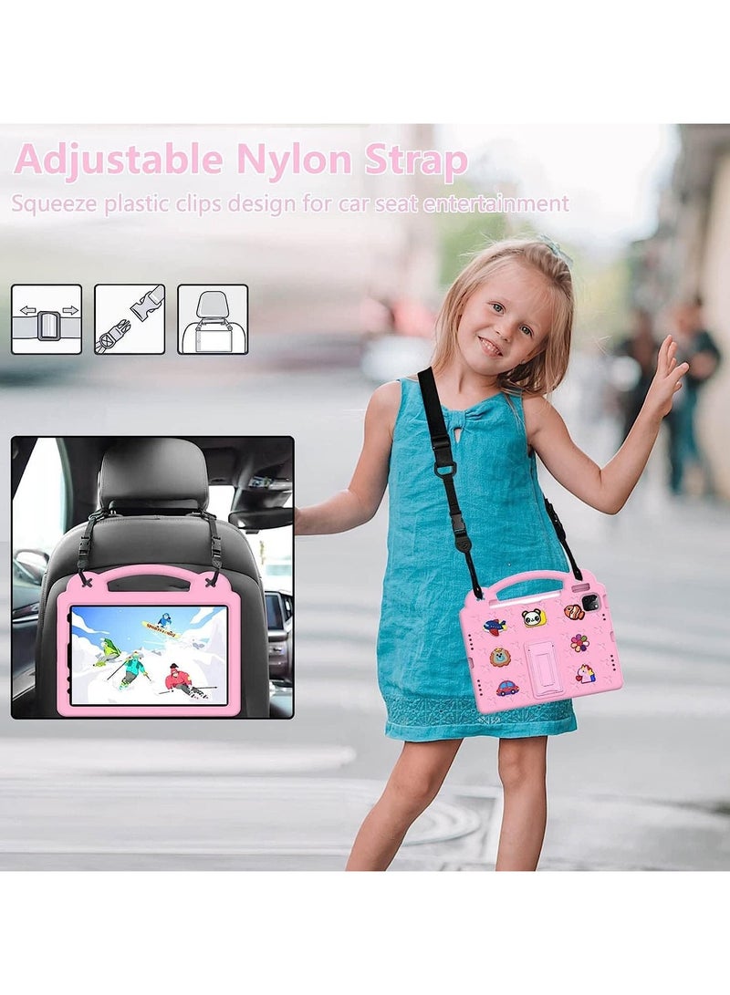 VKL Shockproof Case Compatible with iPad Pro 11 Inch (2022/2021/2020/2018, 4th/3rd/2nd/1st Generation), DIY Kids Cover with Pencil Holder/Handle/Stand/Shoulder Strap (Pink) - Image 2