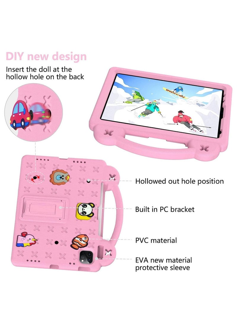 VKL Shockproof Case Compatible with iPad Pro 11 Inch (2022/2021/2020/2018, 4th/3rd/2nd/1st Generation), DIY Kids Cover with Pencil Holder/Handle/Stand/Shoulder Strap (Pink) - Image 3