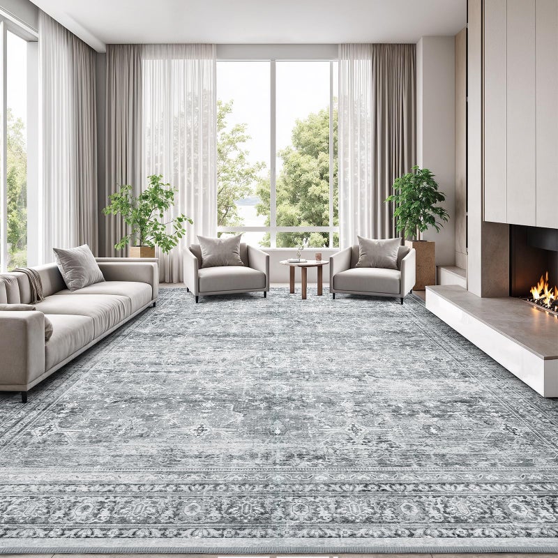 Lofus 8x10 Area Rug for Living Room,Grey Washable Large Rugs with Non-Slip Backing,Soft Neutral Carpets for Bedroom Dining Room Home Office Indoor Nursery - Image 1